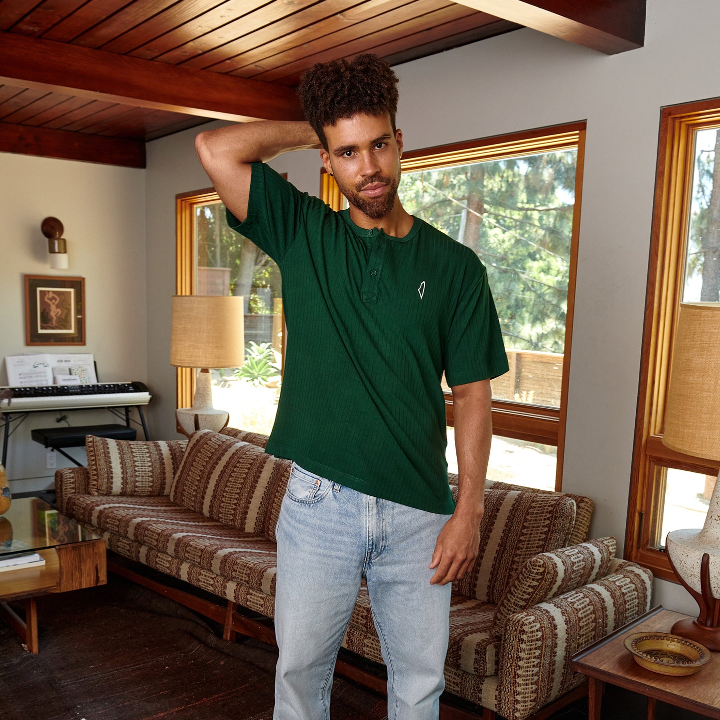 Core Henley Polo Pine Green