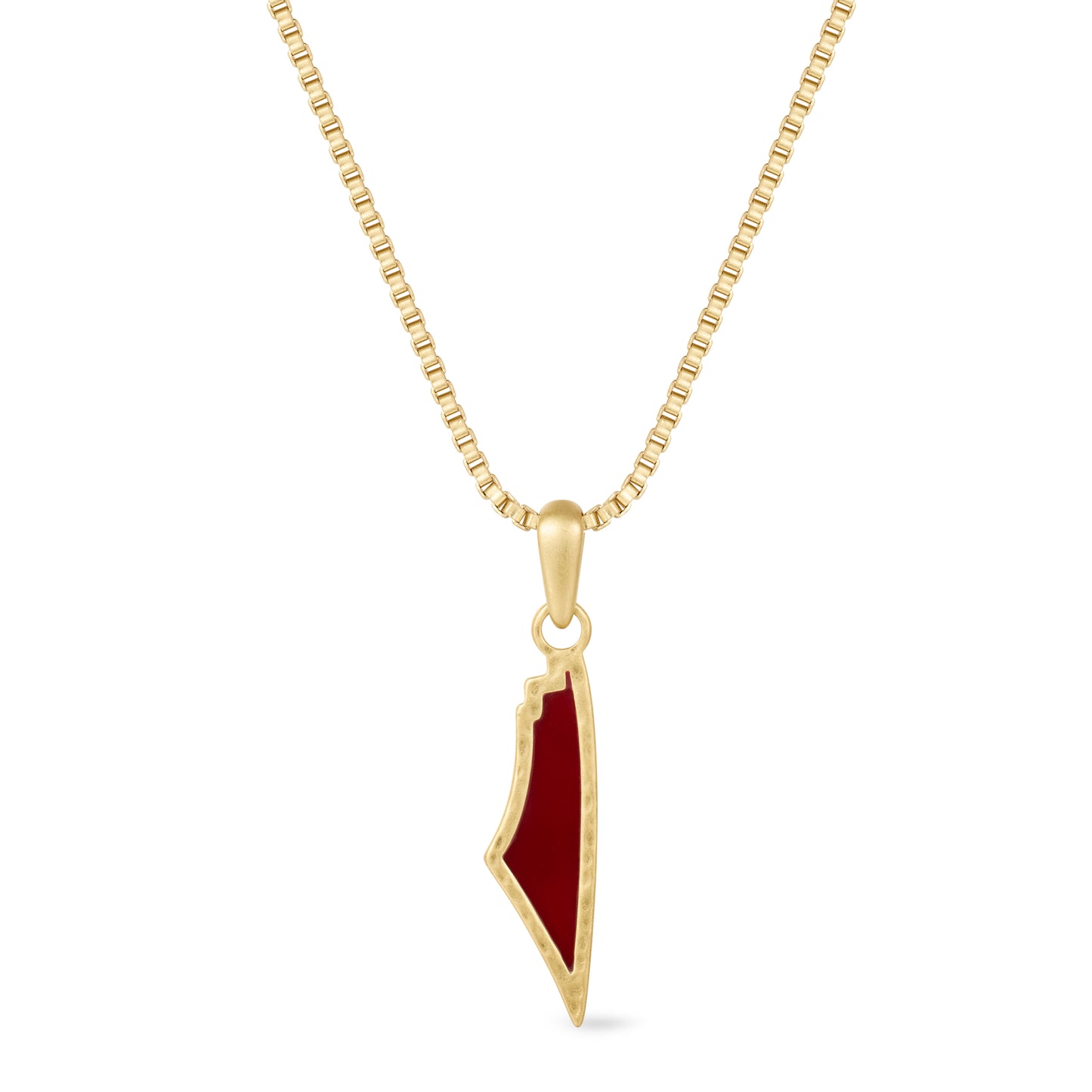 Red Agate Stone Map of Palestine Necklace Gold