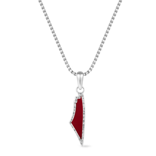 Red Agate Stone Map of Palestine Necklace Silver